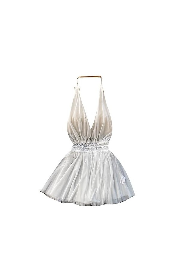 ZTIANEF Costume de Femme de chambreLingerie érotique Charme Pyjama Sexy Flirt Uniforme, Blanc, M