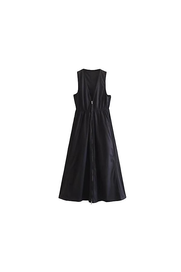 Femmes élégantes Solides Robes Longues été Fermeture éclair sans Manches Robes surdimensionnées fête de la Mode