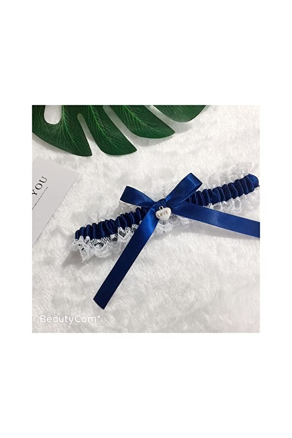 GOOFFY Femmes mariée Bleu Dentelle jarretière Neige Cristal Strass Jambe jarretière Arc mariée Mariage jarretière Cadeau Cuis