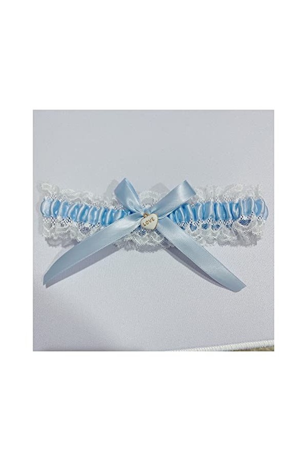 GOOFFY Femmes mariée Bleu Dentelle jarretière Neige Cristal Strass Jambe jarretière Arc mariée Mariage jarretière Cadeau Cuis