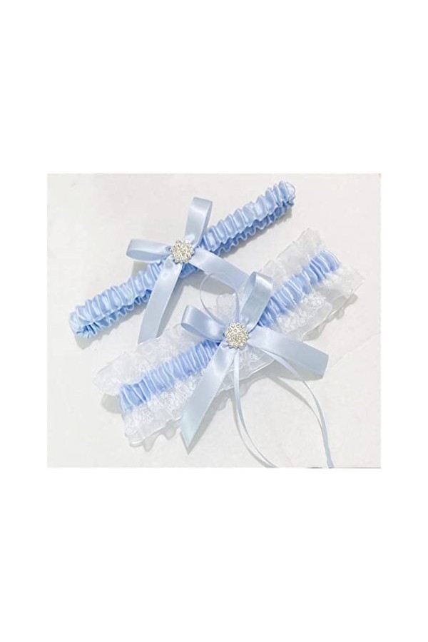 GOOFFY Femmes mariée Bleu Dentelle jarretière Neige Cristal Strass Jambe jarretière Arc mariée Mariage jarretière Cadeau Cuis