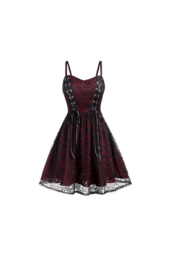 Ro Rox Tête de Mort Robe Lilian Gothique Corset Baby Doll Dentelle Sangle Sexy, Rouge, M