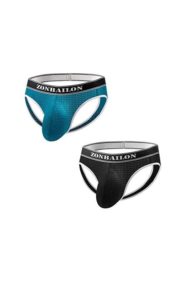 BIATWOWR Jockstrap large bande en maille pour homme - Soutien sexy - Poche bombée - String pour homme, 1 noir., XXXL