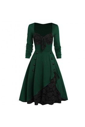 IQYU Robe Noire Gothique Sexy Taille Vêtements Insertion Mock Party Bockknit Bouton Dentelle Plus Vêtements Femmes Vintage Fl