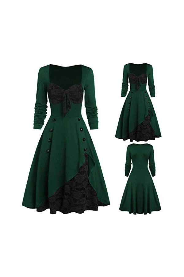 IQYU Robe Noire Gothique Sexy Taille Vêtements Insertion Mock Party Bockknit Bouton Dentelle Plus Vêtements Femmes Vintage Fl