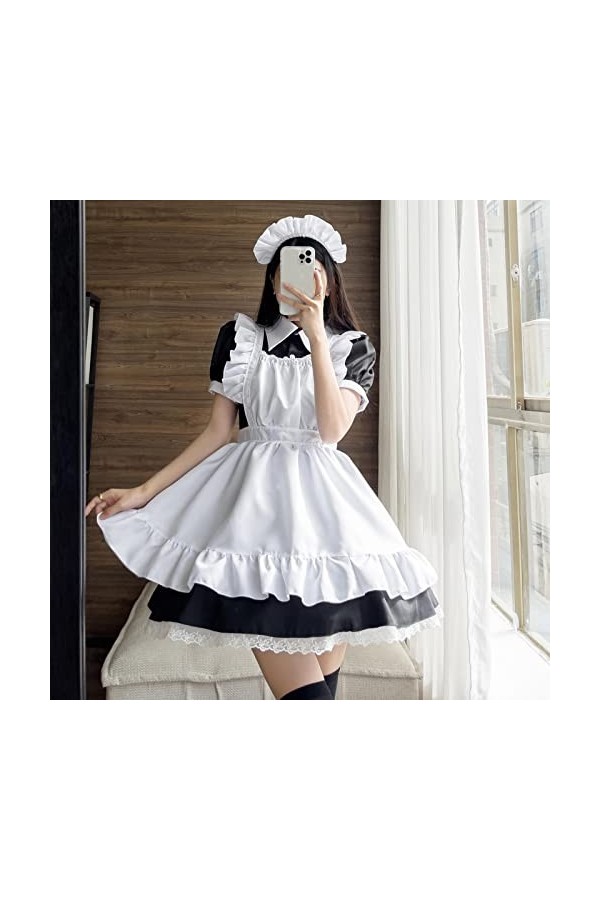 Tenue de servante tendance pour femmes – Tenue de serviteur mignonne – Costume de costumade – Robe à manches bouffantes – Vêt