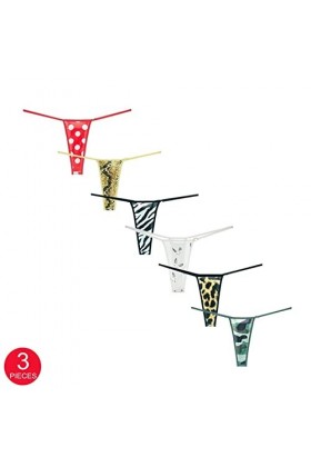 MULANY Femme Slips 3 pièces Femmes Tongs et G Cordes Sexy imprimé léopard/zèbre/Camouflage/Lapin/Point/Serpent Femme Culotte 