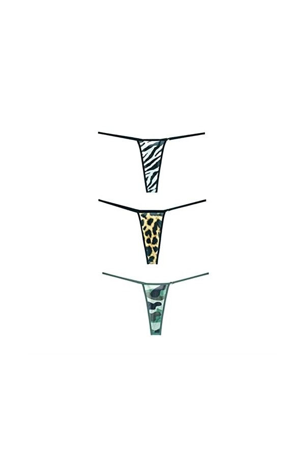 MULANY Femme Slips 3 pièces Femmes Tongs et G Cordes Sexy imprimé léopard/zèbre/Camouflage/Lapin/Point/Serpent Femme Culotte 