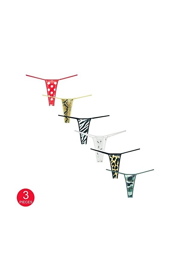 MULANY Femme Slips 3 pièces Femmes Tongs et G Cordes Sexy imprimé léopard/zèbre/Camouflage/Lapin/Point/Serpent Femme Culotte 