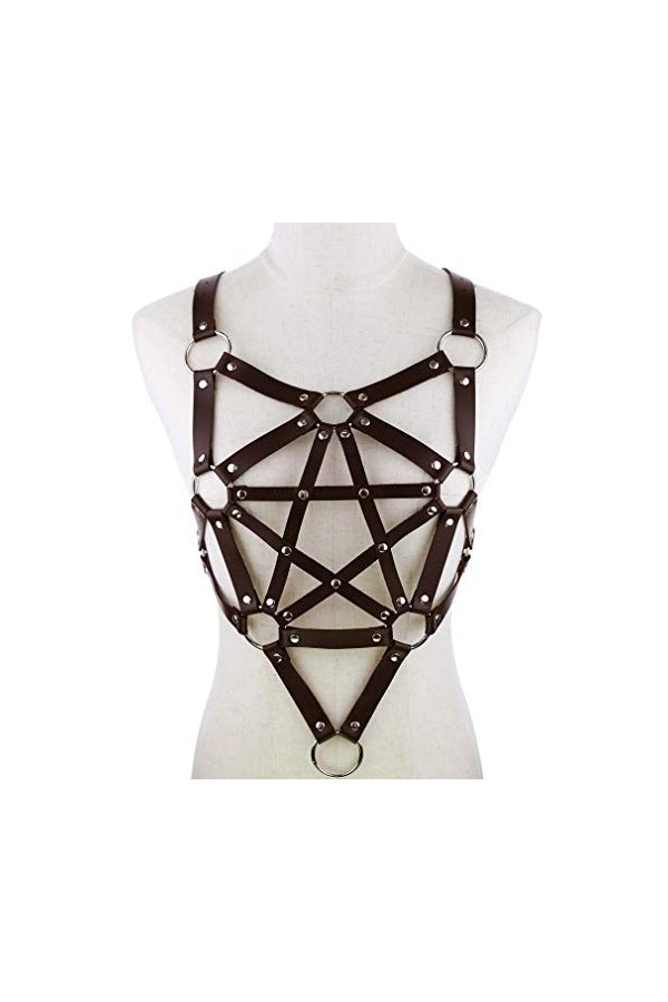 Porte-jarretelles punk gothique en cuir - Pour femme et fille - Marron foncé, marron foncé, taille unique