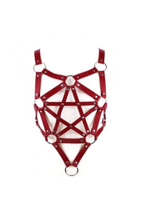 Porte-jarretelles punk gothique en cuir - Pour femme et fille - Rouge, Rouge, taille unique