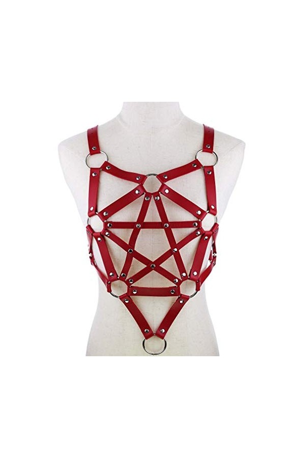 Porte-jarretelles punk gothique en cuir - Pour femme et fille - Rouge, Rouge, taille unique