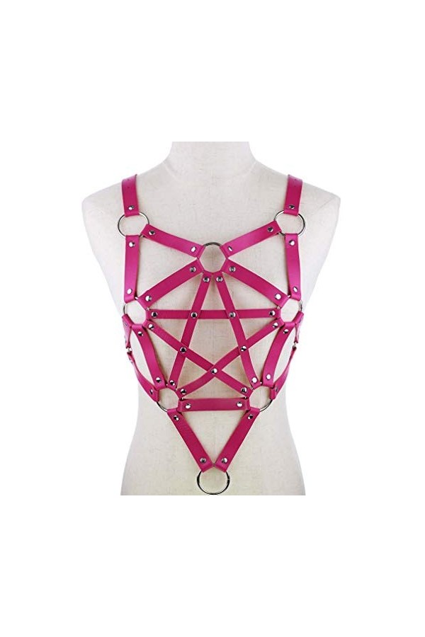 Porte-jarretelles punk gothique en cuir pour femme et fille rouge violacé , Rouge violacé, taille unique