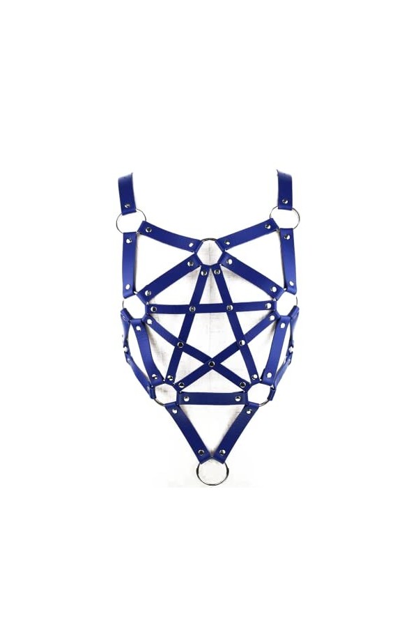 Porte-jarretelles punk gothique en cuir pour femme et fille bleu roi , bleu royal, taille unique