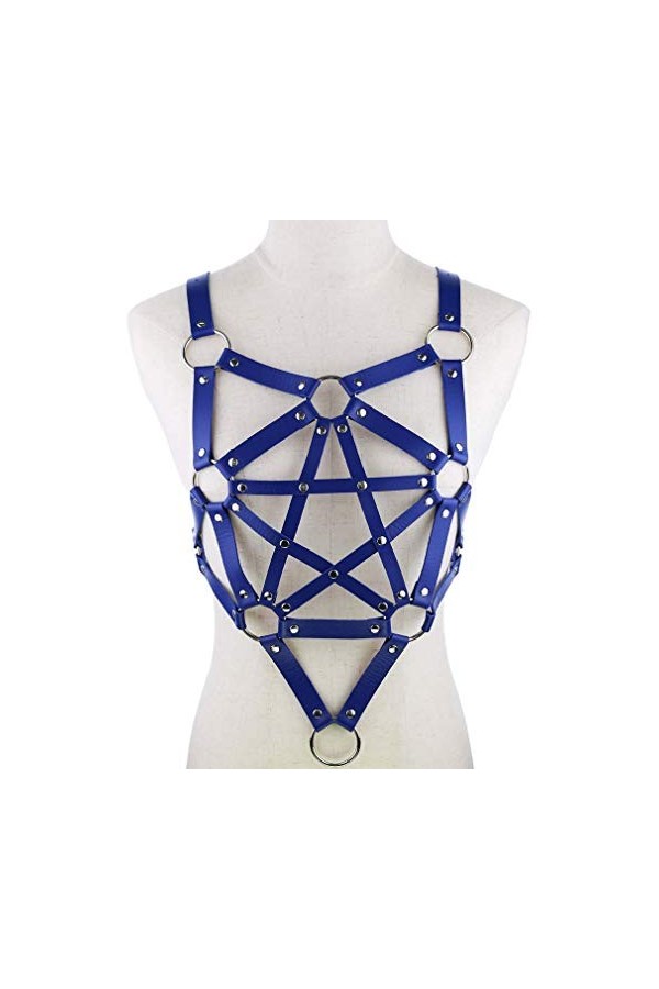 Porte-jarretelles punk gothique en cuir pour femme et fille bleu roi , bleu royal, taille unique