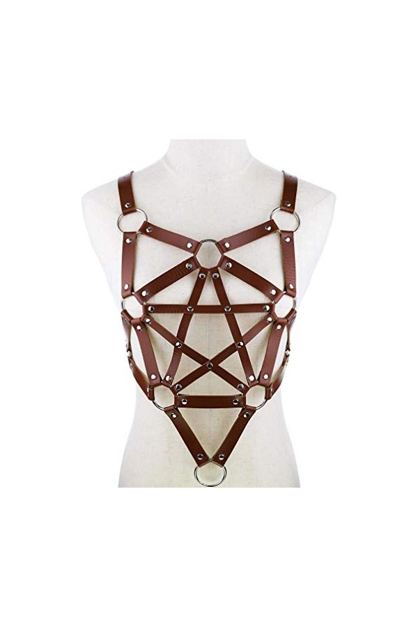 Porte-jarretelles punk gothique en cuir pour femme et fille marron clair , marron clair, taille unique