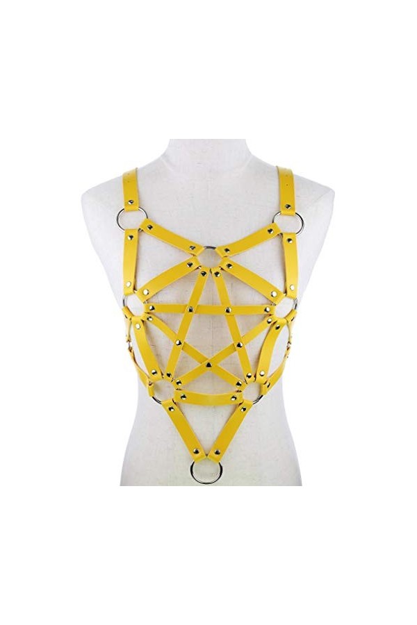 Porte-jarretelles punk gothique en cuir pour femme et fille jaune , jaune, taille unique
