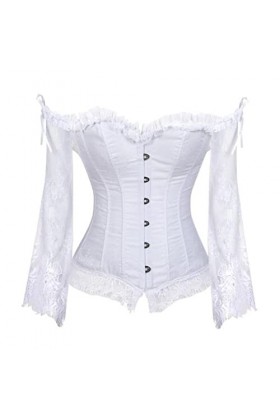 Corset bustier sexy à épaules dénudées et manches en dentelle avec jupe longue en tulle pour fête de mariage
