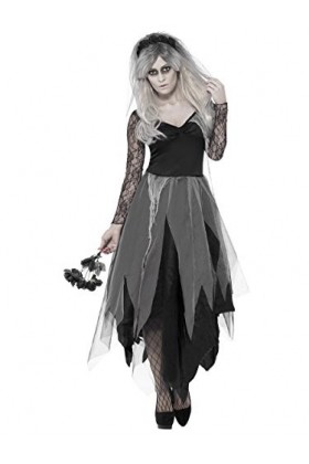 Graveyard Bride Costume, Black, with Dress & Rose Veil, PLUS X2 