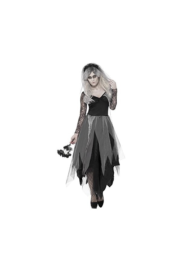 Graveyard Bride Costume, Black, with Dress & Rose Veil, PLUS X2 