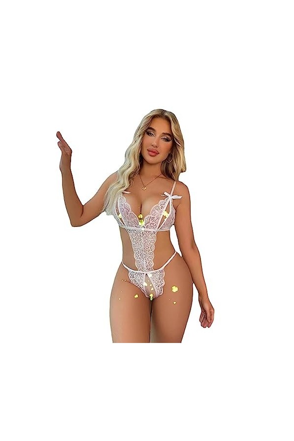 BAWHO Lingerie Sexy pour Femmes, Combinaison en Dentelle Transparente, Poitrine exposée, Entrejambe Ouvert, Lingerie érotique