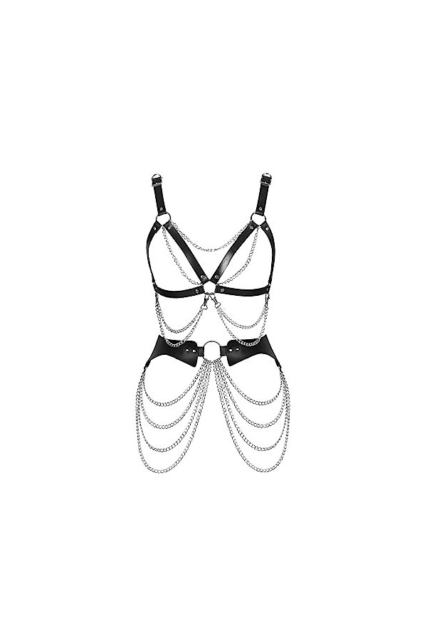 JMMHSS Pu sangles cage punk Harajuku Body Leather bretelles gothique bretelles femmes cage soutien - gorge Noir 
