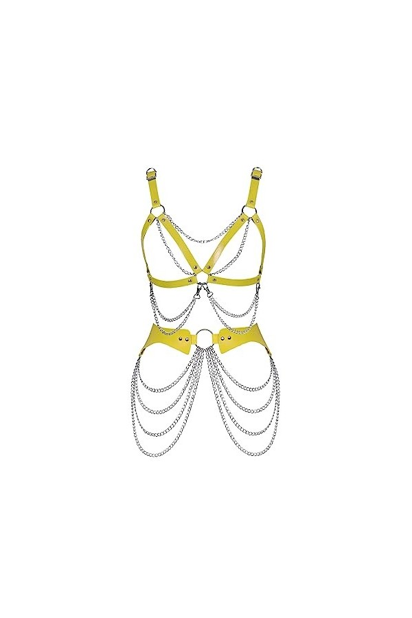 JMMHSS Pu sangles cage punk Harajuku Body Leather bretelles gothique bretelles femmes cage soutien - gorge Noir 