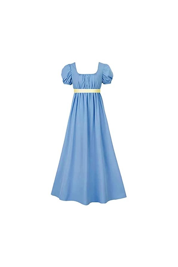 Oktoberfest Robe régence pour femme avec ceinture en satin et manches bouffantes à volants Taille empire, bleu, S