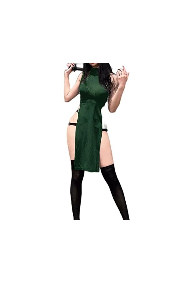 SHANHE Goth foncé Cosplay Haut Fendu côté Sexy Robes sans Manches Gothique Taille Haute Y2k Mince Femmes Robe Harajuku été Nu