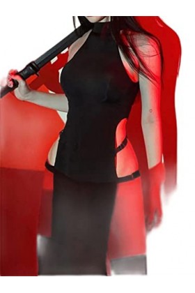 SHANHE Goth foncé Cosplay Haut Fendu côté Sexy Robes sans Manches Gothique Taille Haute Y2k Mince Femmes Robe Harajuku été Nu