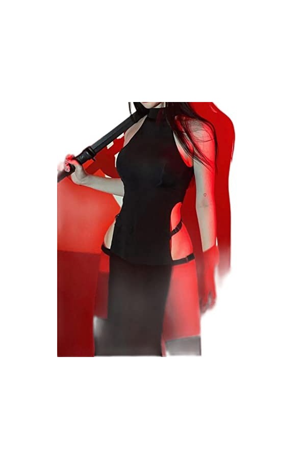 SHANHE Goth foncé Cosplay Haut Fendu côté Sexy Robes sans Manches Gothique Taille Haute Y2k Mince Femmes Robe Harajuku été Nu