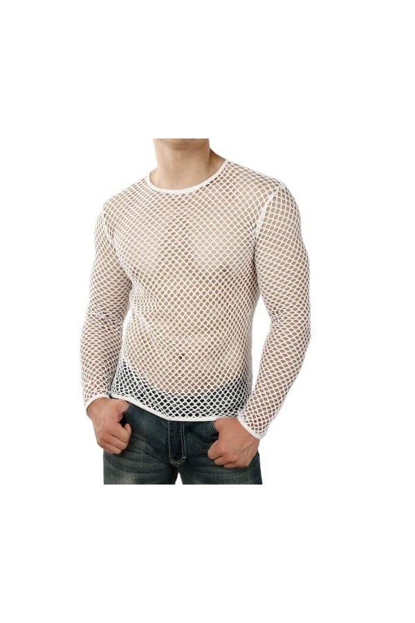 TOSHIKII Chemises en Maille résille Musculaire pour Hommes sous-vêtement en Maille à Manches Longues pour Hommes, Haut en Mai