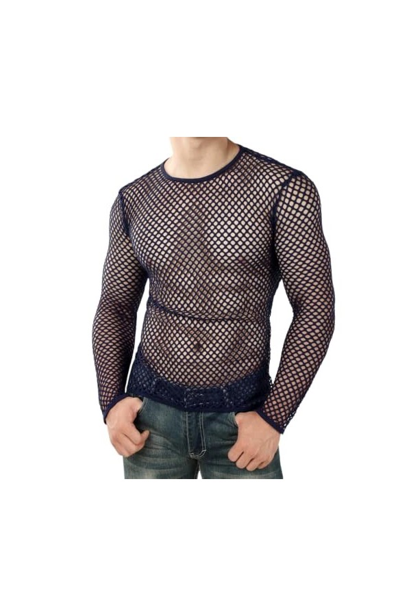 TOSHIKII Chemises en Maille résille Musculaire pour Hommes sous-vêtement en Maille à Manches Longues pour Hommes, Haut en Mai