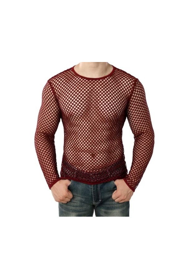 TOSHIKII Chemises en Maille résille Musculaire pour Hommes sous-vêtement en Maille à Manches Longues pour Hommes, Haut en Mai