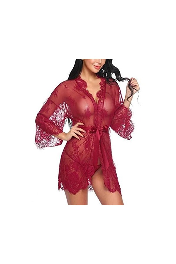 Nuisette sexy en dentelle avec col en V et col en V en coton