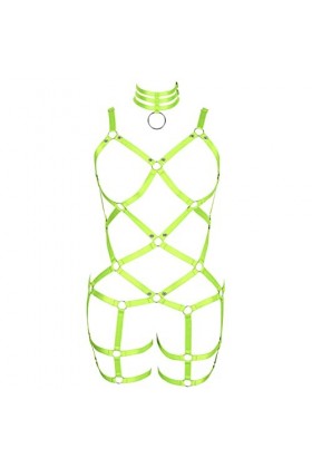 JMMHSS Femmes grande taille jarretière ensemble harnais Punk jarretelle réglable gothique évider soutien-gorge Le noir 