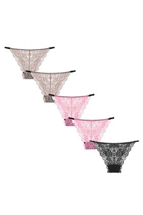 Lot de 5 culottes en coton pour femme - Culotte sexy en dentelle douce - 5 pièces - Sous-vêtements ultra sans couture - Culot