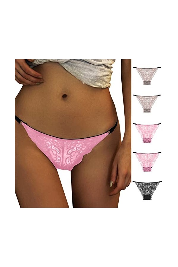 Lot de 5 culottes en coton pour femme - Culotte sexy en dentelle douce - 5 pièces - Sous-vêtements ultra sans couture - Culot