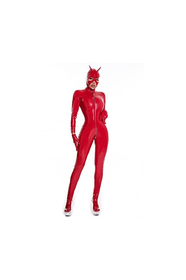 AubnICO Combinaison de costume pour femme - Combinaison intégrale noire - Avec fermeture éclair - Taille 4, XXL