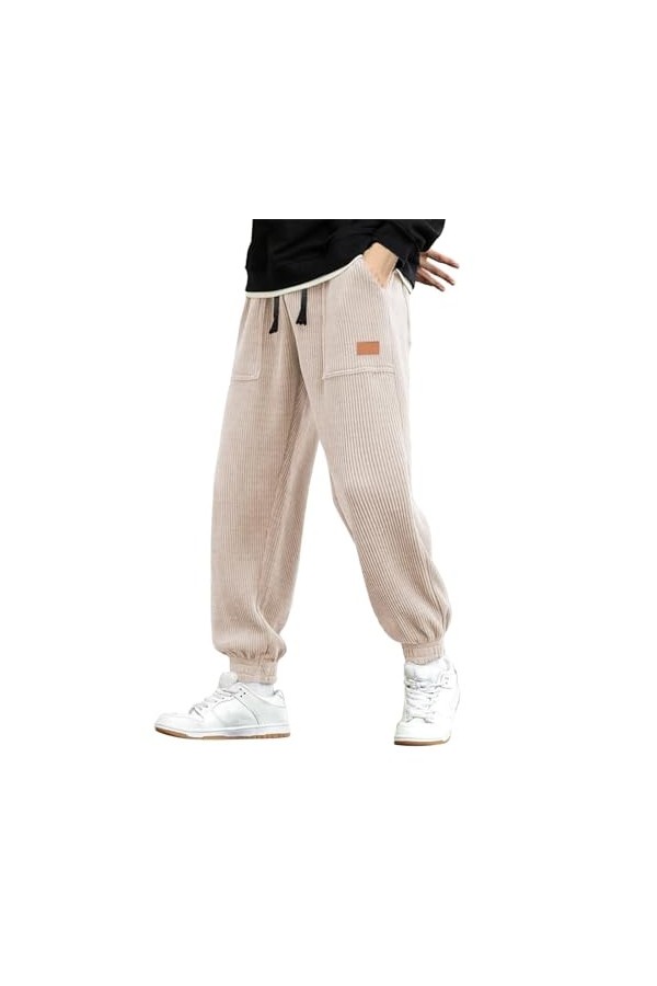 Duohropke Pantalon en velours côtelé large avec élastique - Pantalon de jogging pour homme avec poignets - Pantalon baggy pou