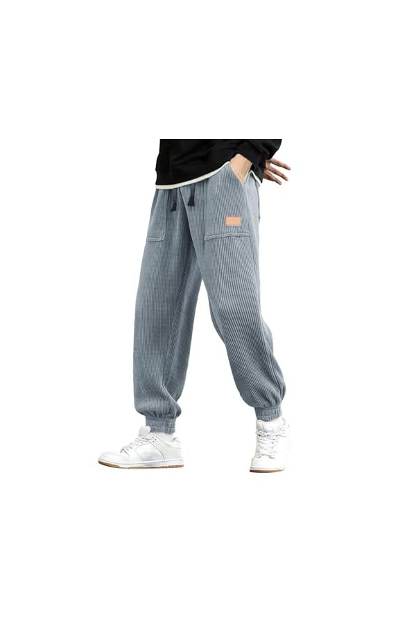 Duohropke Pantalon en velours côtelé large avec élastique - Pantalon de jogging pour homme avec poignets - Pantalon baggy pou