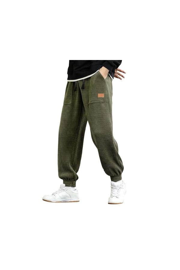 Duohropke Pantalon en velours côtelé large avec élastique - Pantalon de jogging pour homme avec poignets - Pantalon baggy pou