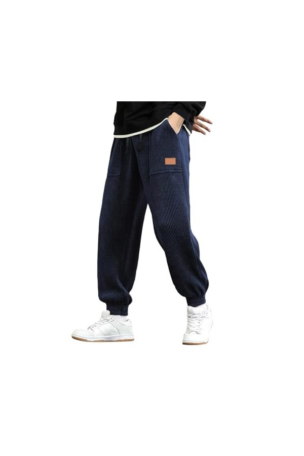 Duohropke Pantalon en velours côtelé large avec élastique - Pantalon de jogging pour homme avec poignets - Pantalon baggy pou
