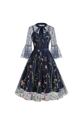 Vêtements médiévaux pour femme - Dentelle noire - Robe Lolita - Robe dHalloween - Robe rockabilly - Mini robe à manches long