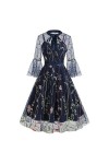 Vêtements médiévaux pour femme - Dentelle noire - Robe Lolita - Robe dHalloween - Robe rockabilly - Mini robe à manches long
