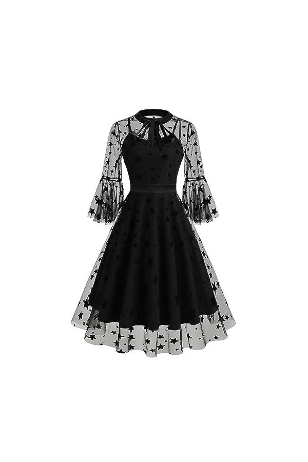 Vêtements médiévaux pour femme - Dentelle noire - Robe Lolita - Robe dHalloween - Robe rockabilly - Mini robe à manches long