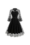 Vêtements médiévaux pour femme - Dentelle noire - Robe Lolita - Robe dHalloween - Robe rockabilly - Mini robe à manches long
