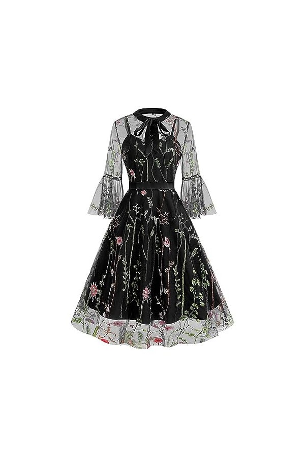 Vêtements médiévaux pour femme - Dentelle noire - Robe Lolita - Robe dHalloween - Robe rockabilly - Mini robe à manches long