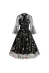 Vêtements médiévaux pour femme - Dentelle noire - Robe Lolita - Robe dHalloween - Robe rockabilly - Mini robe à manches long