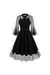 Vêtements médiévaux pour femme - Dentelle noire - Robe Lolita - Robe dHalloween - Robe rockabilly - Mini robe à manches long